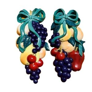 Vintage  1995 Two Piece Burwood Products Fruit Wall Art, 8.5” X 4”